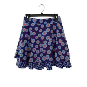 Kate Spade Tangier Blue Floral Double Layer Silk Skirt Tiered 2 EUC Dressy Mini